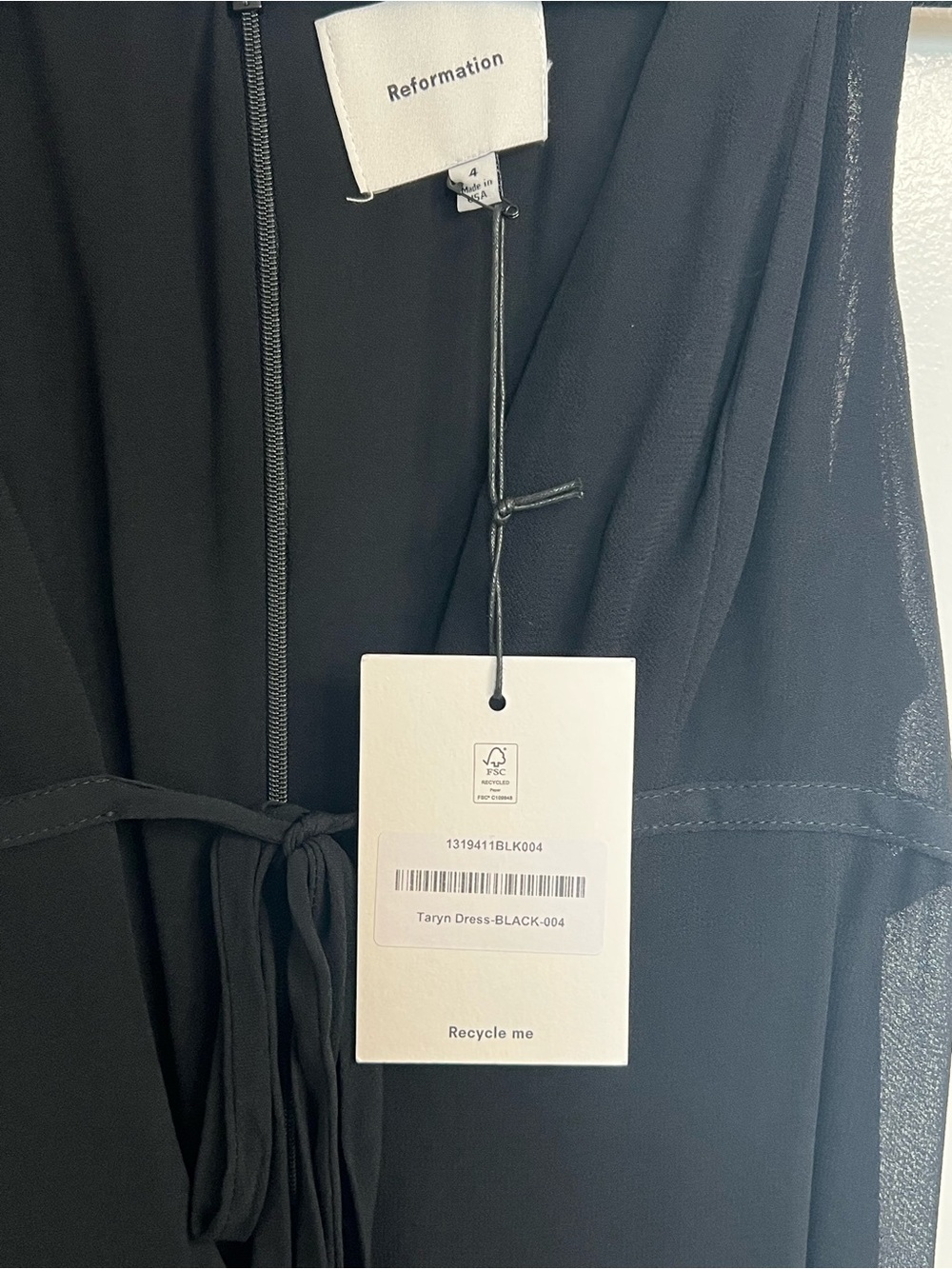 NWT Reformation Taryn Black Deep V Tie Front Maxi Dress Size 4 - Picture 4 of 8